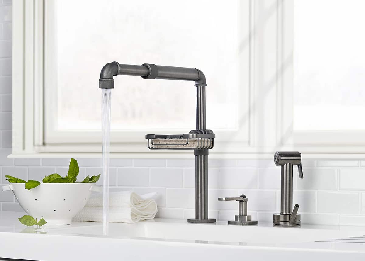 kitchen faucet blue light square handle