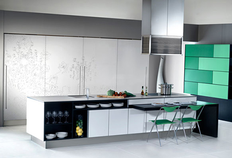 Modern urban kitchen with asian wall decoration, luxury kitchen