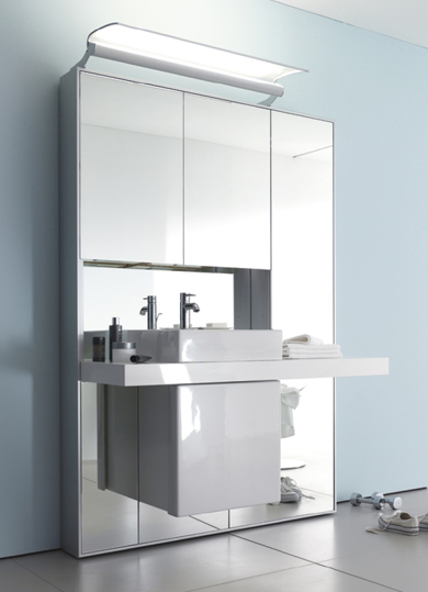 Duravit Mirror wall system combines washbasin, mirror,  storage system and light