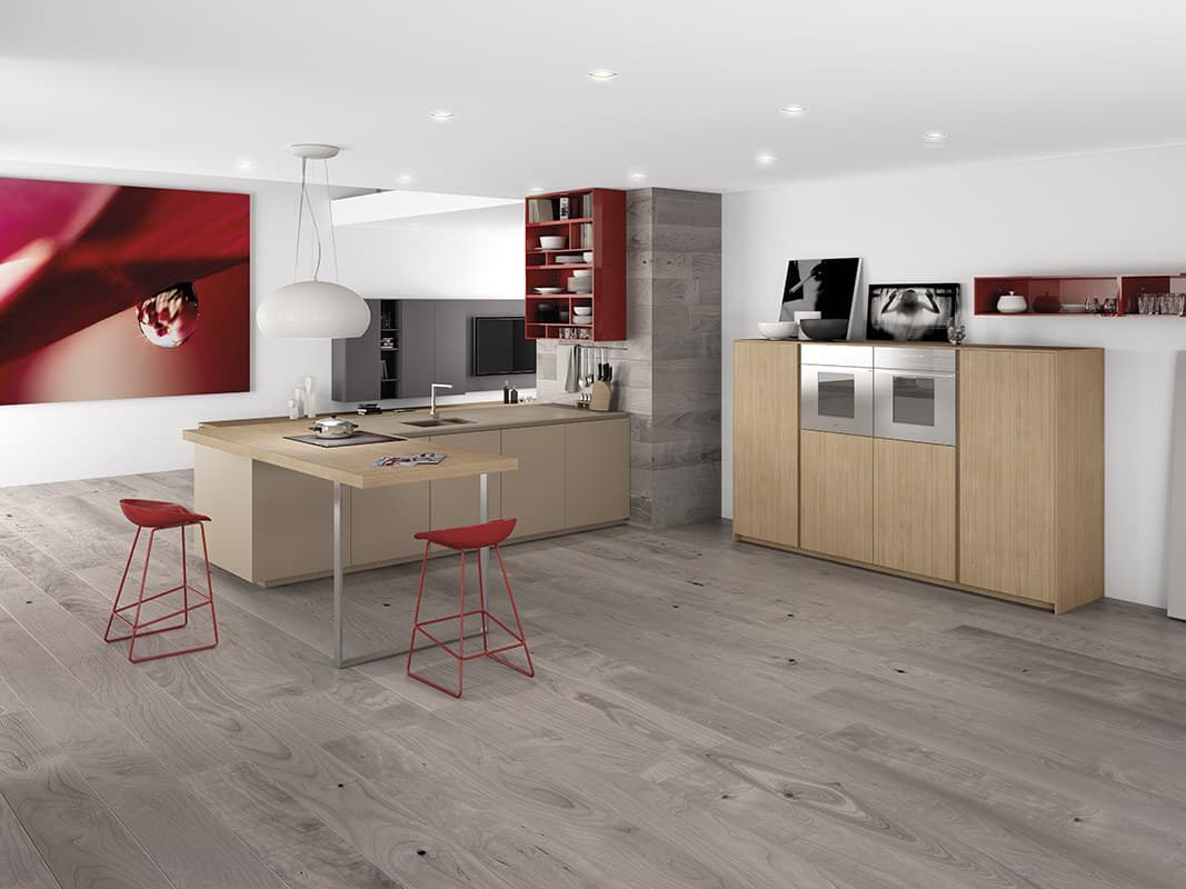 Minimalist kitchen with red accents by comprex 1