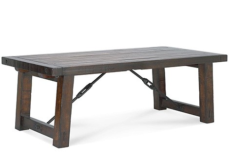 Distressed wood gives this dining table an industrial style