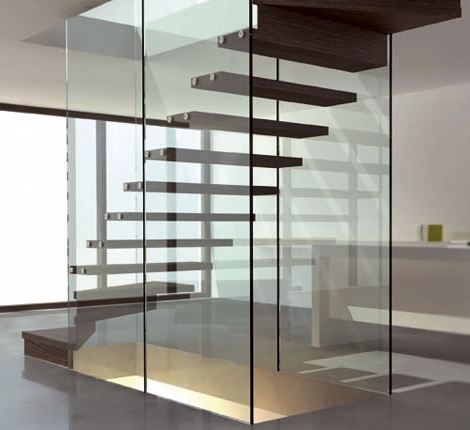 Glass Wood floating staircase