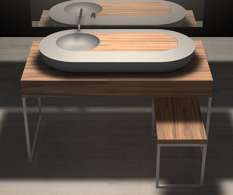 bathroom stone sink wood table interior design