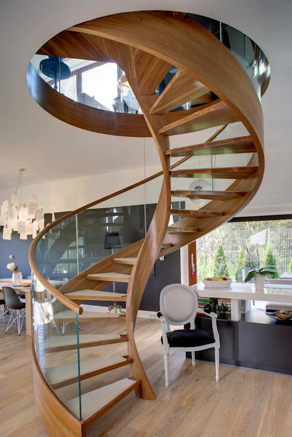 Contemporary Spiral Staircase in Wood and Glass | Modern Interiors