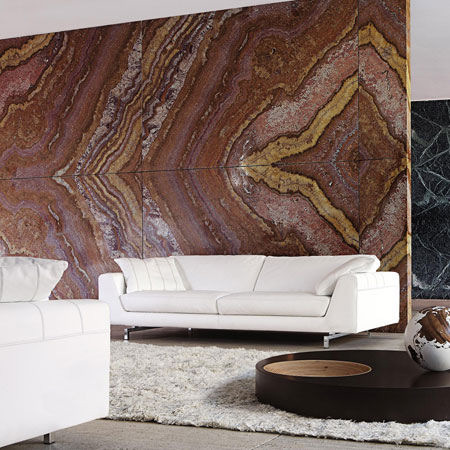 Wall Design  Living Room on Stunning Stone Art Divider Wall With Roche Bobois Salto Sofa   Modern
