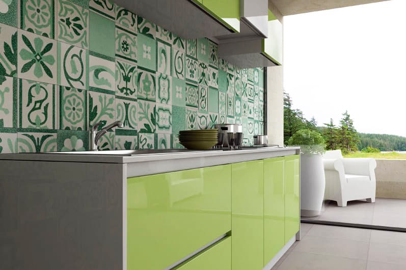 Patchwork Tile Backsplash Designs, Green Backsplash Tile Kitchen