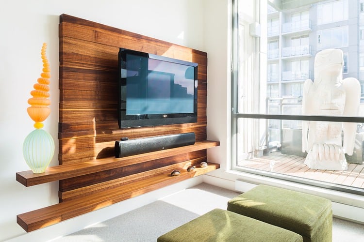 urban penthouse marrying contemporary design and art 9 - Flat Panel TV Stands: Wooden Decor Ideas