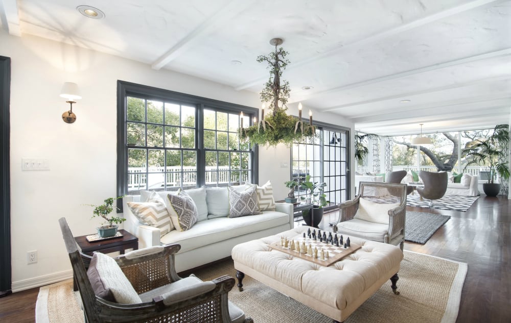 The living room in Olivia Newton-John’s Former Ranch-Style home