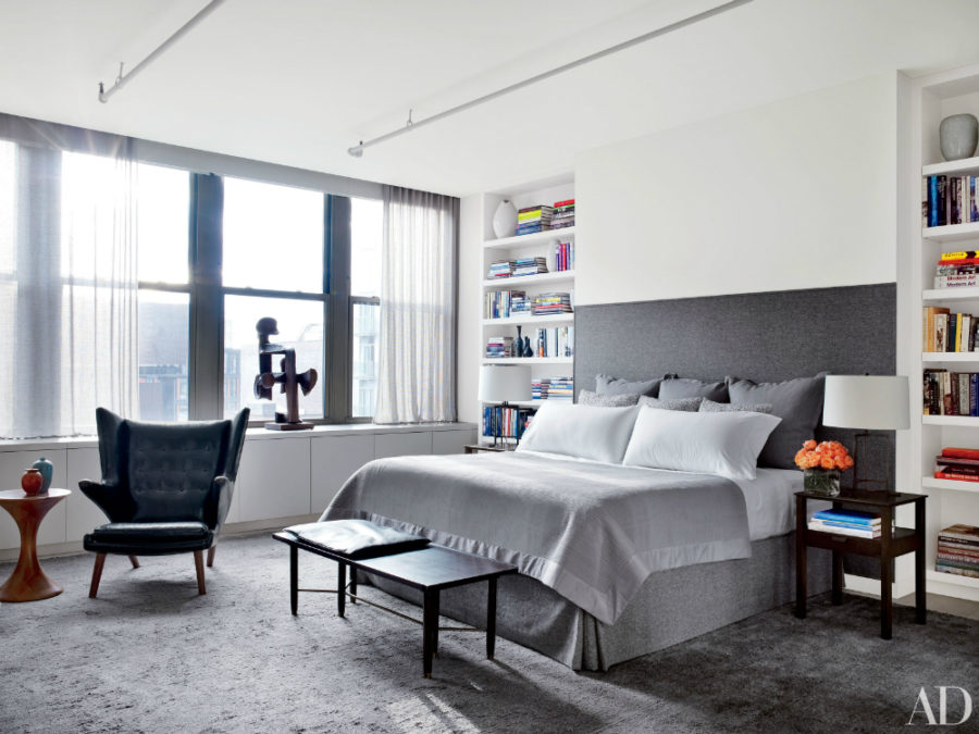 Contemporary bedroom in actor Will Ferrell’s New York apartment
