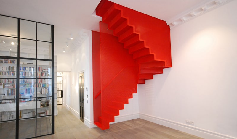 Amazing Bespoke Red Hot Perforated Steel Suspended Staircase by Diapo