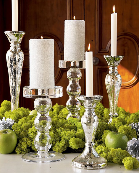 glass sphere & mercury taper candleholders